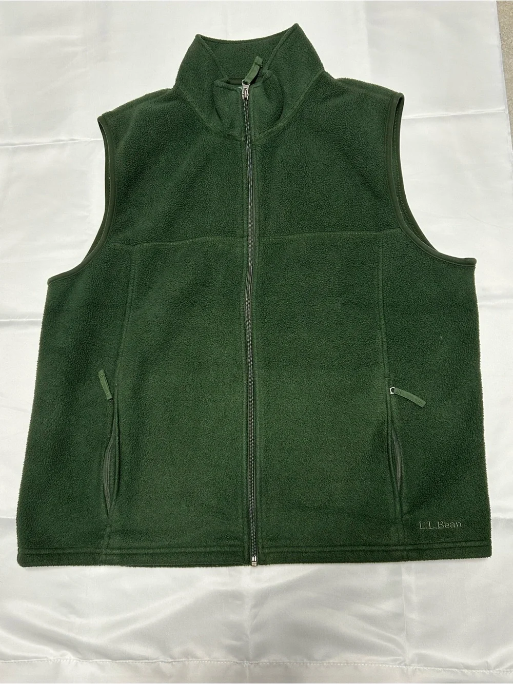 L.Bean Men’s Green Fleece Full Zip Vest Large Regular L Outdoor Hiking
